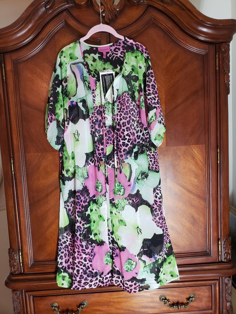 Vibrant Floral Leopard Print Lightweight Cardigan - Pink & Green